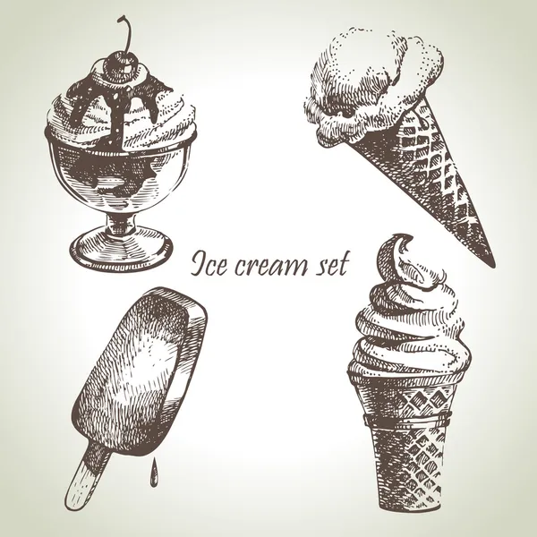 Set de helados. ilustraciones dibujadas a mano — Vector de stock