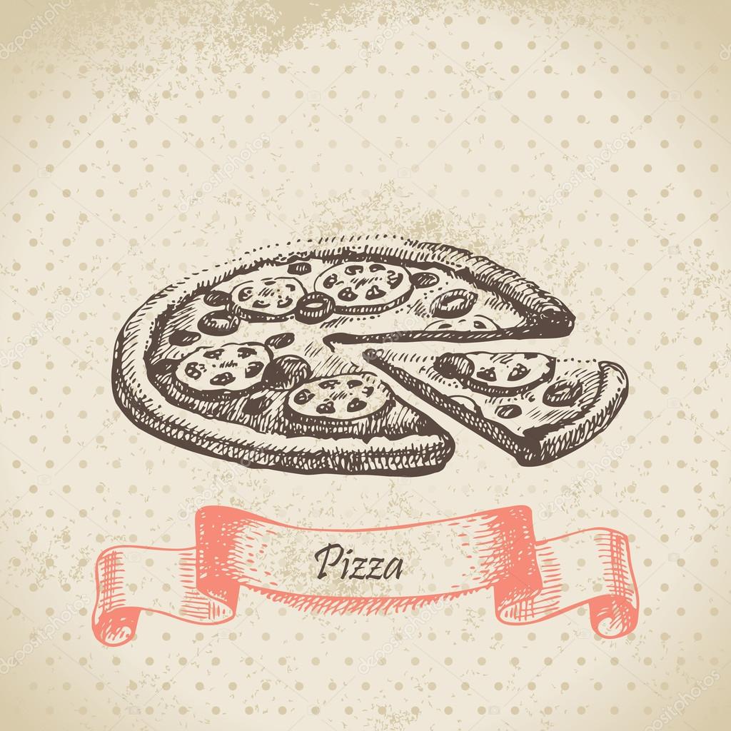 Pizza. Hand drawn illustration