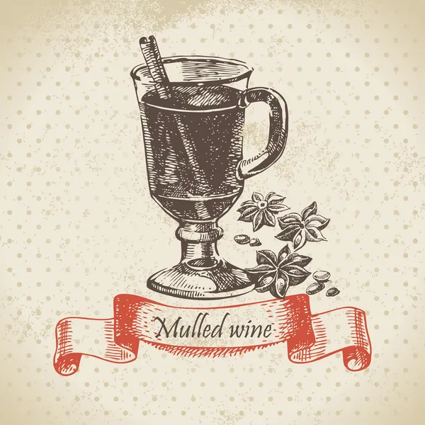 Svařené víno. Ručně kreslená ilustrace — Stockový vektor