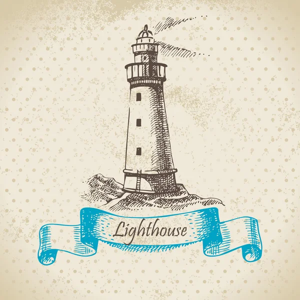 Phare. Illustration dessinée main — Image vectorielle