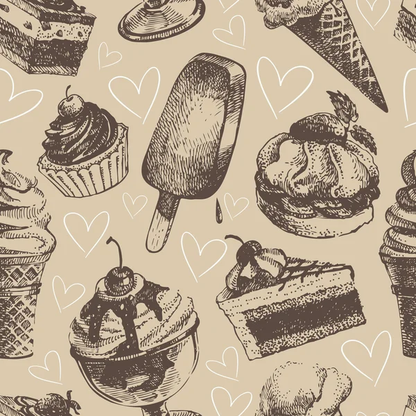 アイスクリームやケーキとシームレスなパターン — ストックベクタ
