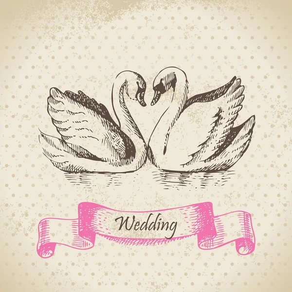 Cisnes. Boda ilustración dibujada a mano — Vector de stock