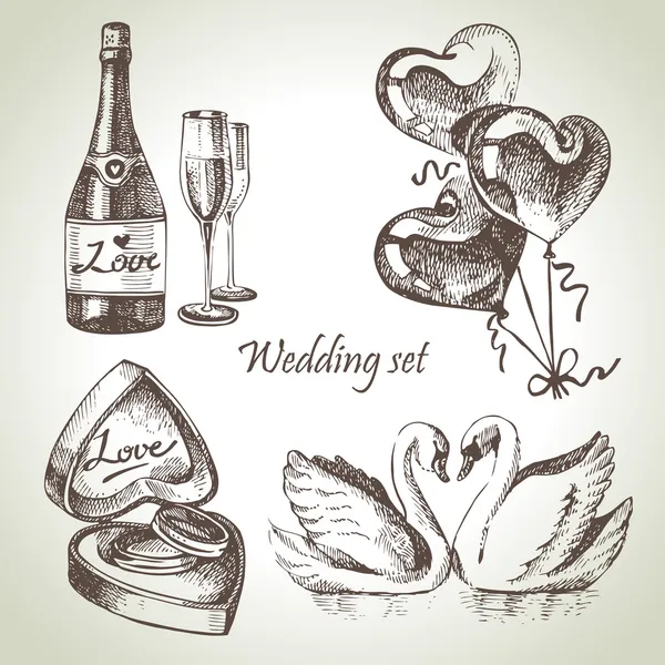 Wedding set. Hand drawn illustration — Stock Vector