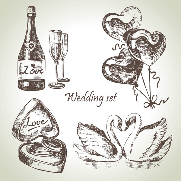 Wedding set. Hand drawn illustration