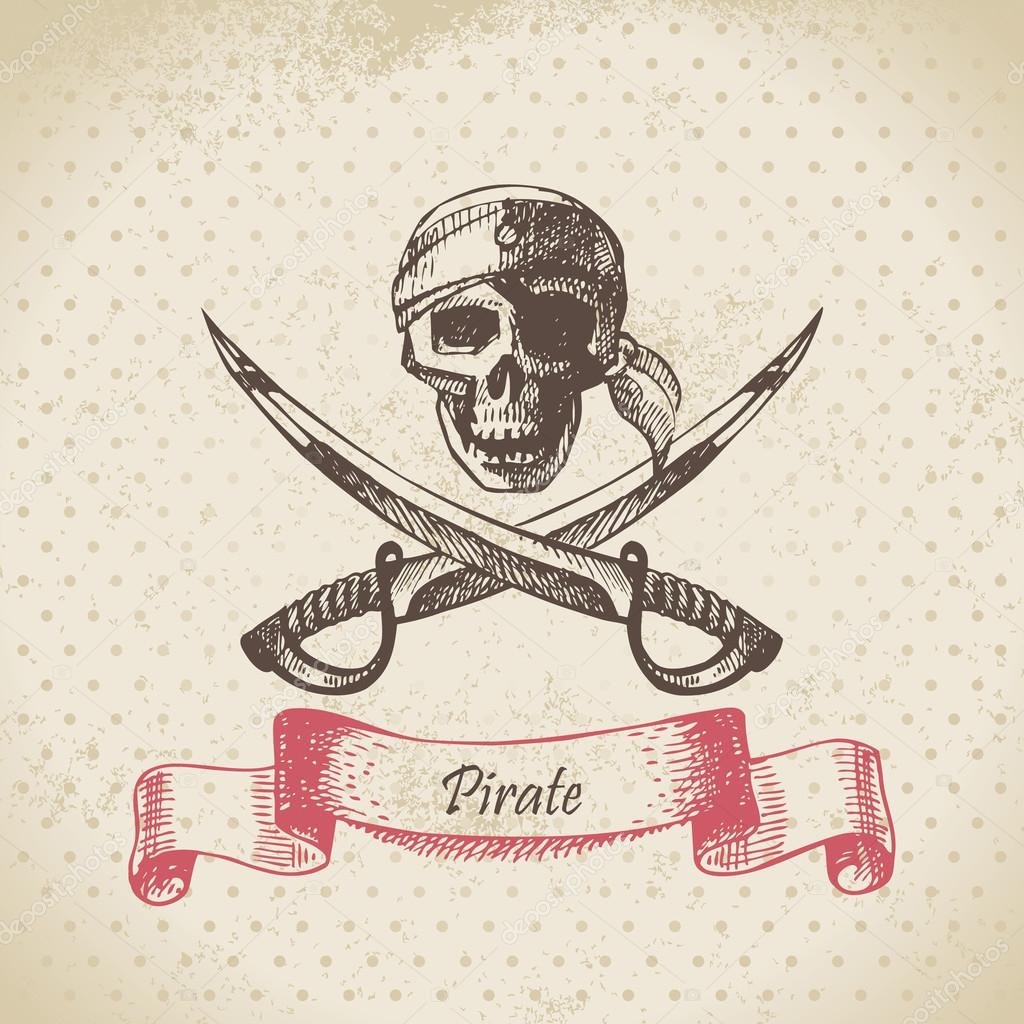 Pirate skull. Hand drawn illustration