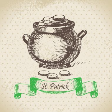 St. Patrick'ın gün antika arka plan. Elle çizilmiş illüstrasyon