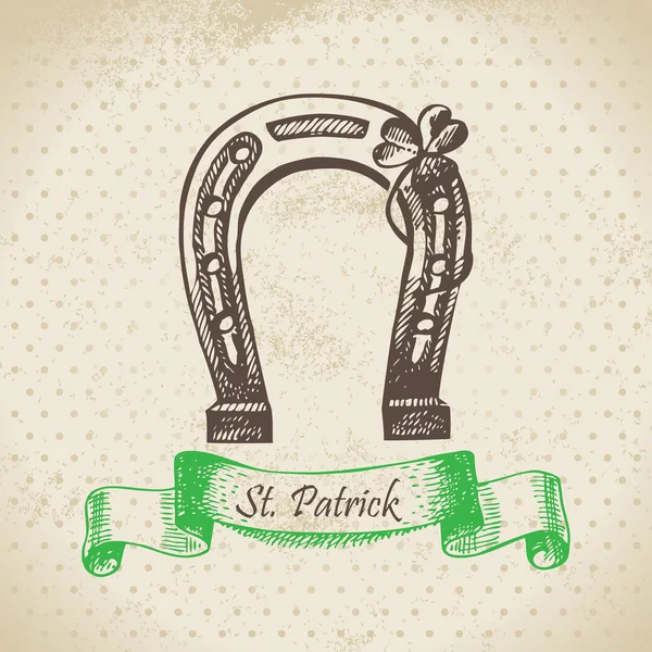 St. Patrick de dag vintage achtergrond. Hand getekende illustratie — Stockvector