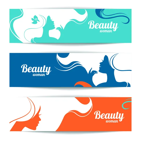 Banner mit stilvoller schöner Frauensilhouette. Vorlagendesign — Stockvektor