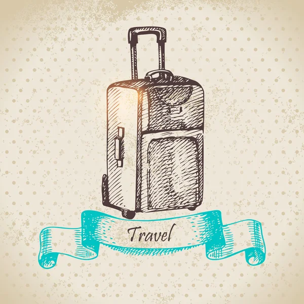 Sfondo vintage con valigia da viaggio. Illustrazione disegnata a mano — Vettoriale Stock