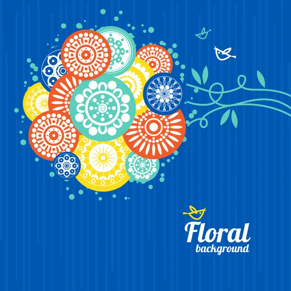 Floral φόντο με καρτούν πουλιά — Διανυσματικό Αρχείο
