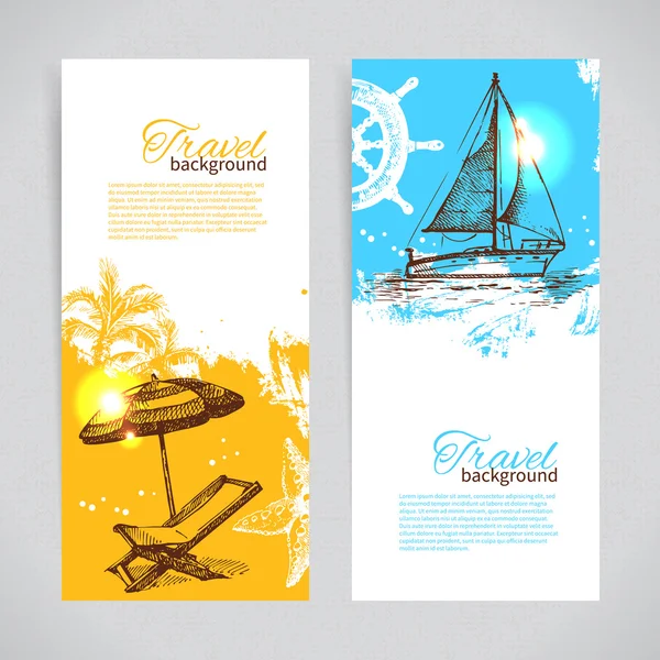 Banners de viagem design tropical colorido. Splash blob fundos —  Vetores de Stock