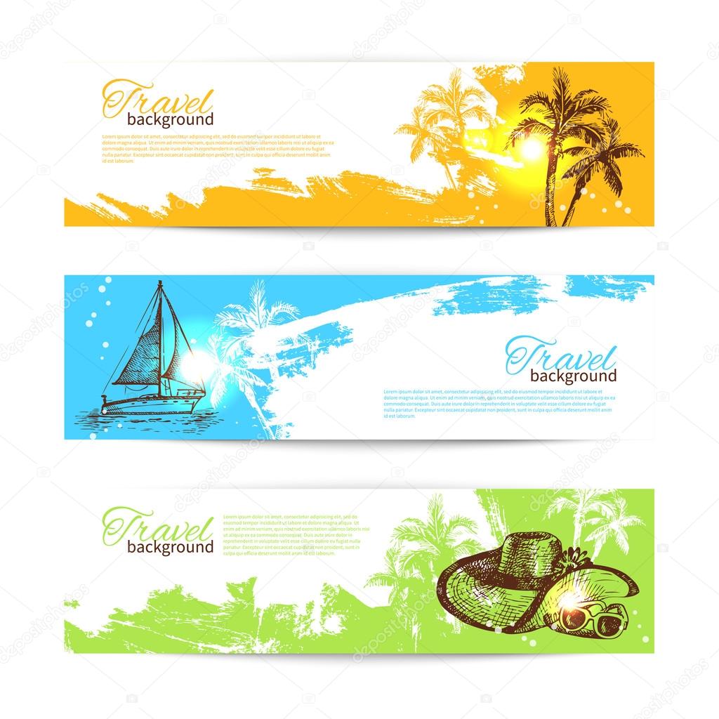 Banner set of travel colorful tropical splash backgrounds