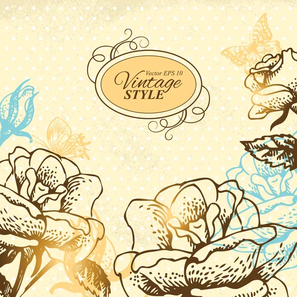 Fundo floral vintage. ilustração desenhada à mão de rosas e — Vetor de Stock