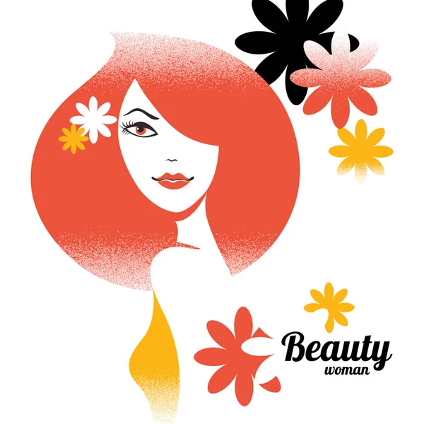 Hermosa silueta de niña en estilo retro con flores — Vector de stock