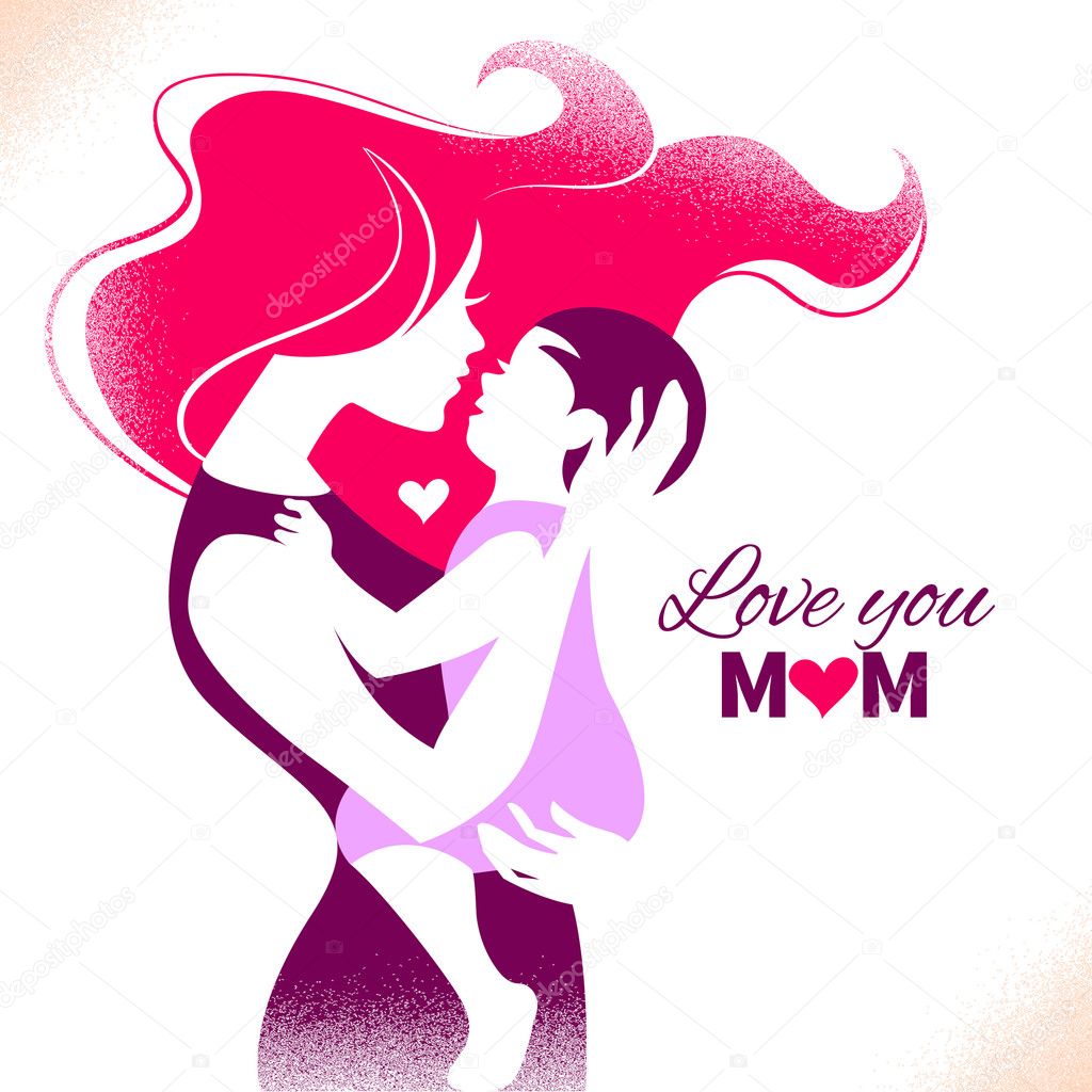 Happy Mother's Day. Card with beautiful silhouette of mother and