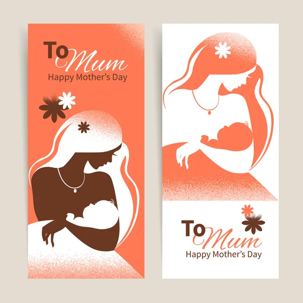 Banner mit der schönen Silhouette von Mutter und Baby in Rot — Stockvektor
