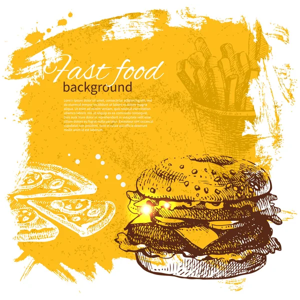 Vintage Fast Food Hintergrund. Handgezeichnete Illustration — Stockvektor
