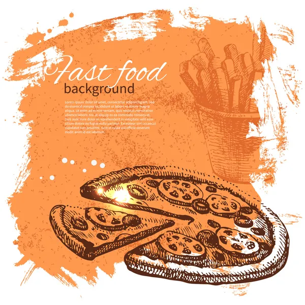 Vintage fast food background. Hand drawn illustration — Stock Vector