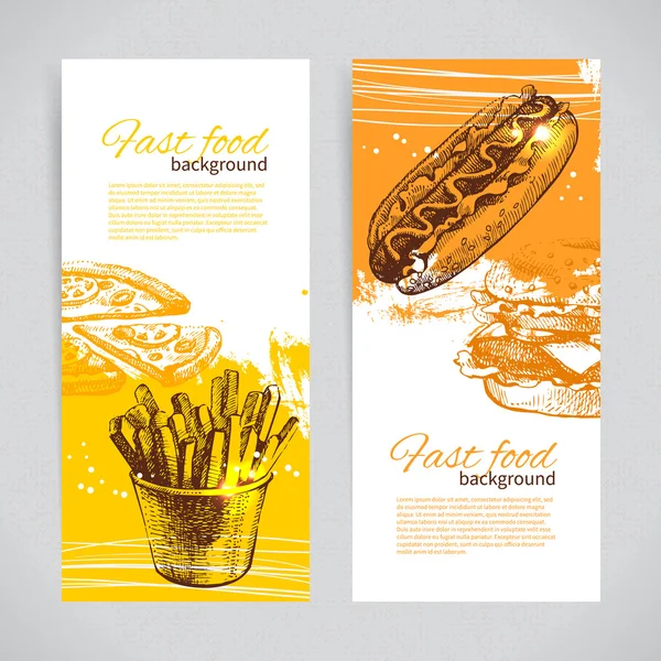 Banner im Fast-Food-Design. handgezeichnete Illustrationen. Splash bl — Stockvektor