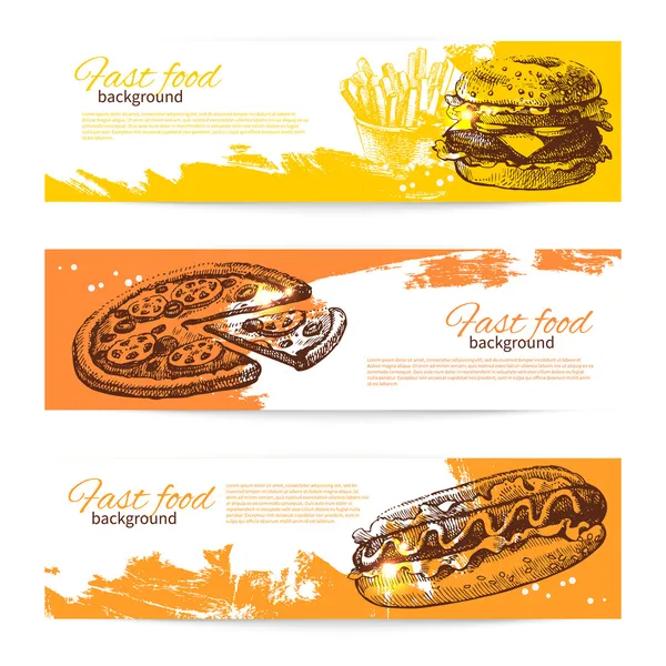 Banners de diseño de comida rápida. Ilustraciones hechas a mano. Salpicadura bl — Vector de stock