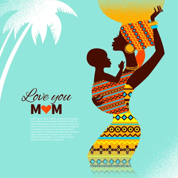 Beautiful silhouette of black african mother and baby in retro s — Stock Vector