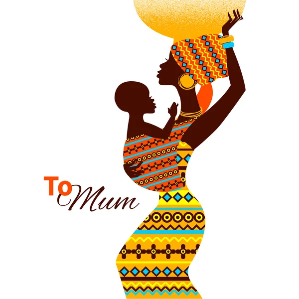 Beautiful silhouette of black african mother and baby in retro s — Stock Vector