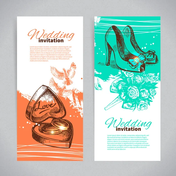 Invitaciones de boda. Banner conjunto de vintage dibujado a mano ba boda — Vector de stock