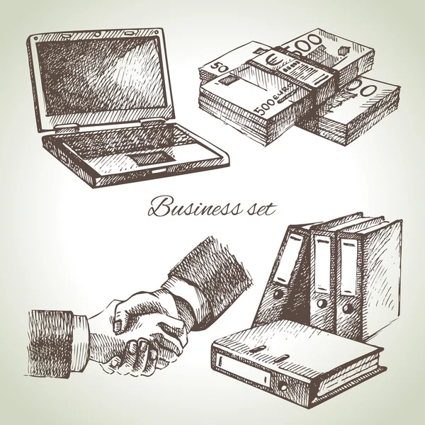 Conjunto de negocios. ilustraciones dibujadas a mano — Vector de stock