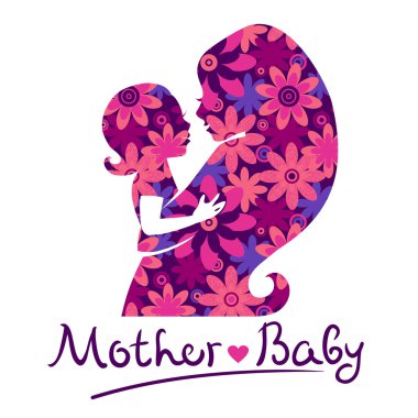 Mother and baby silhouettes clipart