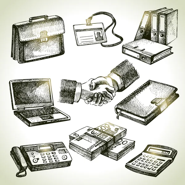 Business set. Handgezeichnete Illustrationen — Stockvektor