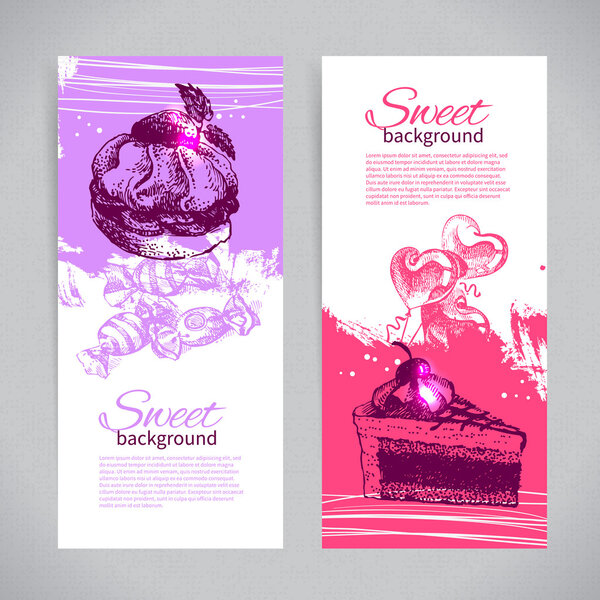 Banner set of vintage hand drawn sweet backgrounds. Menu for res