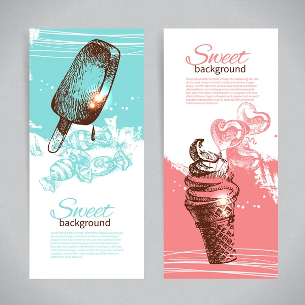 Banner set of vintage hand drawn sweet backgrounds. Menu for res — Stock Vector