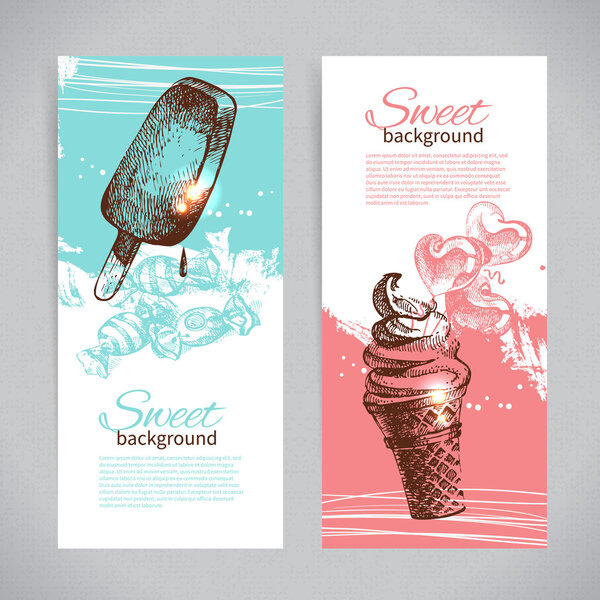 Banner set of vintage hand drawn sweet backgrounds. Menu for res