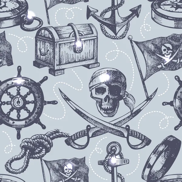 Hand drawn pirate seamless pattern