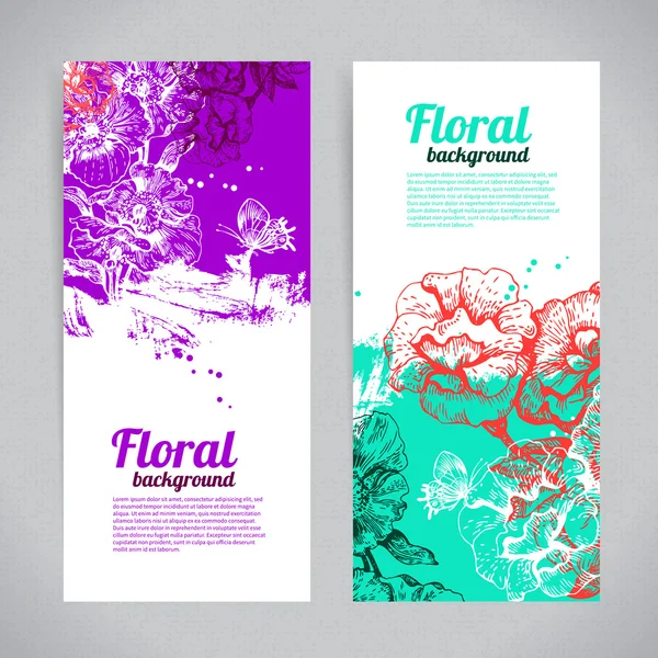 Banner mit floralem Hintergrund. Handgezeichnete Illustration von Rosen — Stockvektor