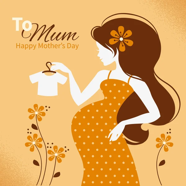 Vintage background with silhouette of beautiful pregnant woman. — Stock Vector