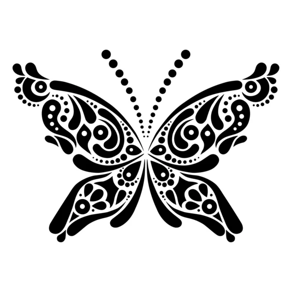 Schönes Schmetterling-Tattoo. Künstlerisches Muster in Schmetterlingsform — Stockvektor