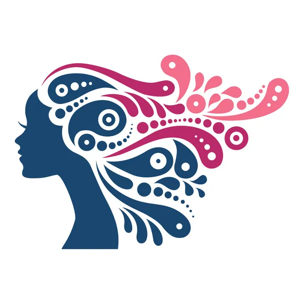 Beautiful woman silhouette. Tattoo of abstract girl hair — Stock Vector