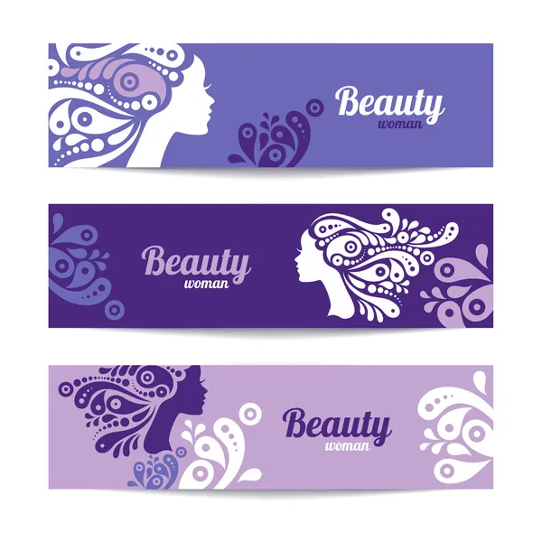 Banners with stylish beautiful woman silhouette. Template design — Stock Vector