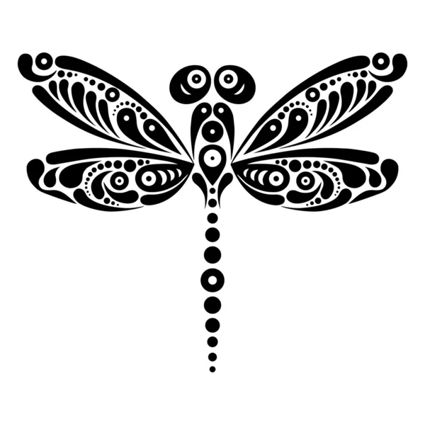 सुंदर ड्रैगनफ्लाइ टैटू तितली आकार में कलात्मक पैटर्न . — स्टॉक वेक्टर