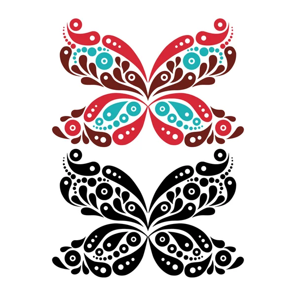 Beautiful butterfly tattoo. Artistic pattern in butterfly shape. — Stock Vector