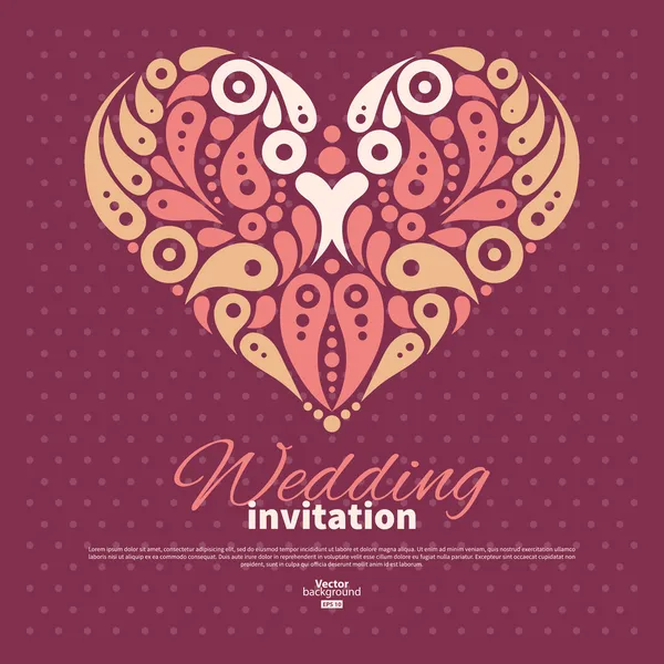 Wedding invitation card with decorative stylish heart — Stock Vector