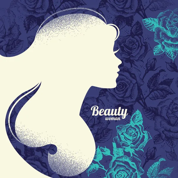 Beautiful girl silhouette. Vintage retro background with hand dr — Stock Vector