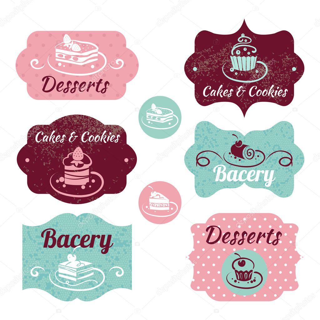 Set of vintage bakery labels. Vintage frames with cupcakes