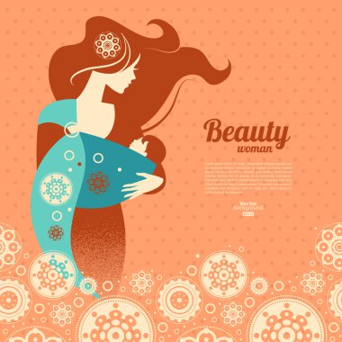 güzel anne siluet Baby sling ve çiçek arka