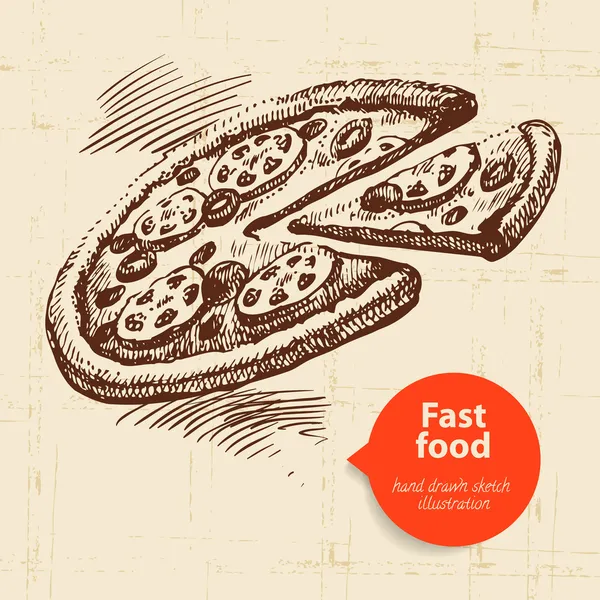 Vintage Fast Food Hintergrund mit Farbblase. Handgezeichneter Illus — Stockvektor