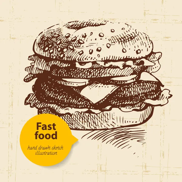 Fundo de fast food vintage com bolha de cor. illus desenhado à mão — Vetor de Stock