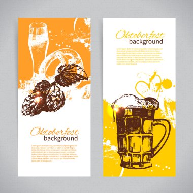 Banners of Oktoberfest beer design. Hand drawn illustrations
