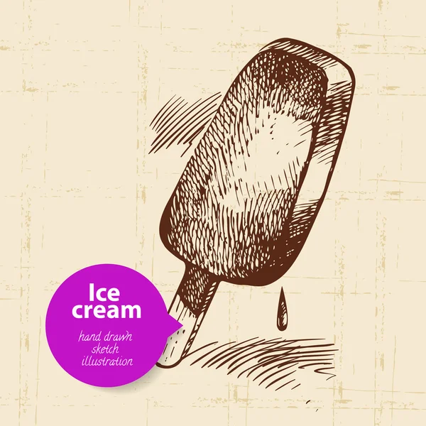 Fondo de helado dulce vintage con burbuja de color. Dibujado a mano — Vector de stock