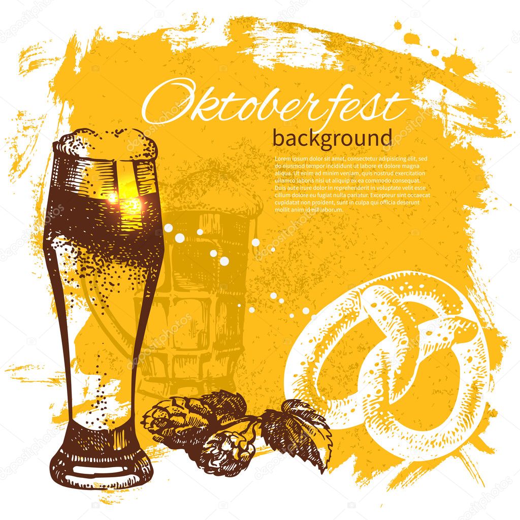 Oktoberfest vintage background. Hand drawn illustration